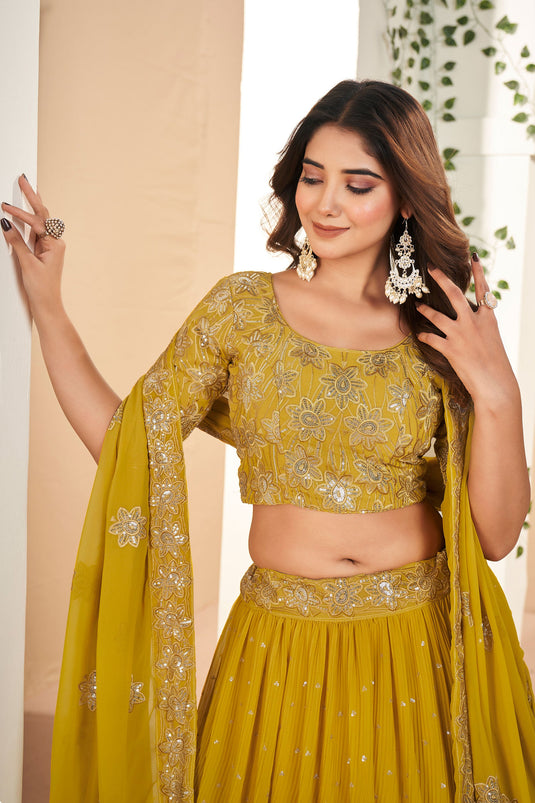 Georgette Fabric Function Wear Mustard Color Phenomenal Lehenga