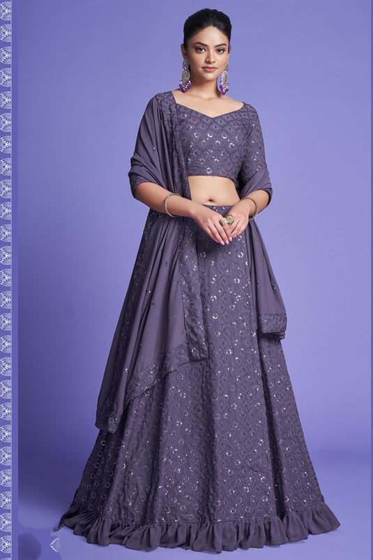 Exclusive Sequins Work Purple Color Georgette Lehenga