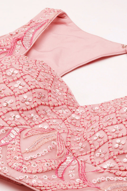 Net Fabric Pink Designer 3 Piece Sequins Work Lehenga Choli