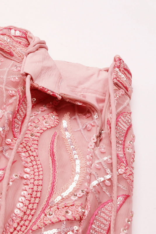 Net Fabric Pink Designer 3 Piece Sequins Work Lehenga Choli