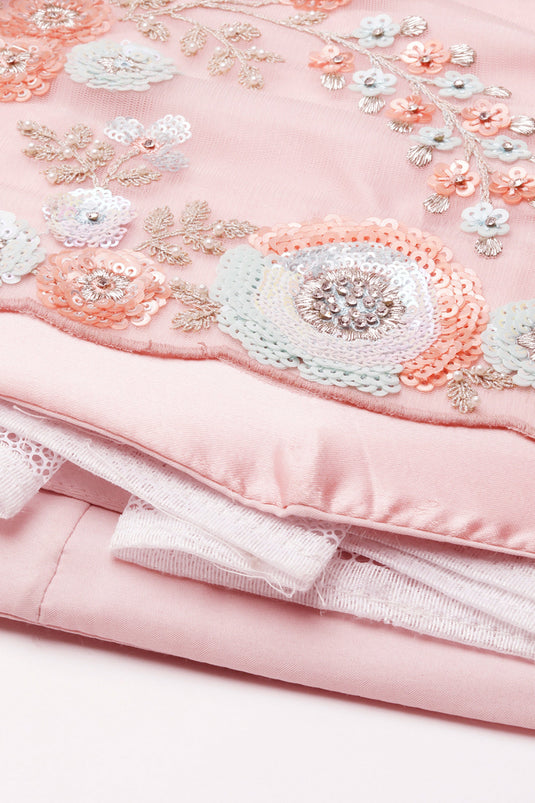 Sequins Work Designs Net Fabric Pink Lehenga Choli