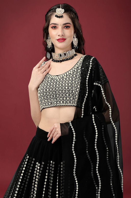 Black Color Coveted Georgette Fabric Lehenga With Sequins Work