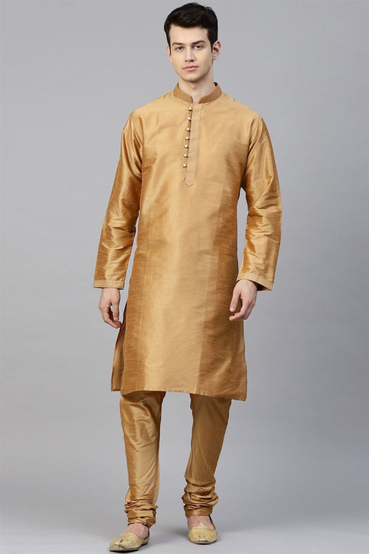 Cream Color Art Silk Fabric Festive Wear Stylish Kurta Pyjama For Men