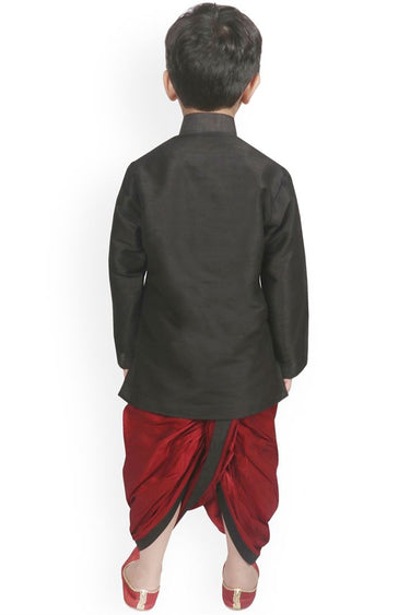 Striking Black Dhupion Silk Function Wear Dhoti Style Kurta Pyjama For Kids Wear