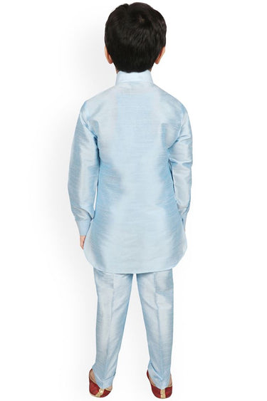 Engaging Dhupion Silk Fabric Sky Blue Color Festive Wear Kurta Pyjama For Kids Wear