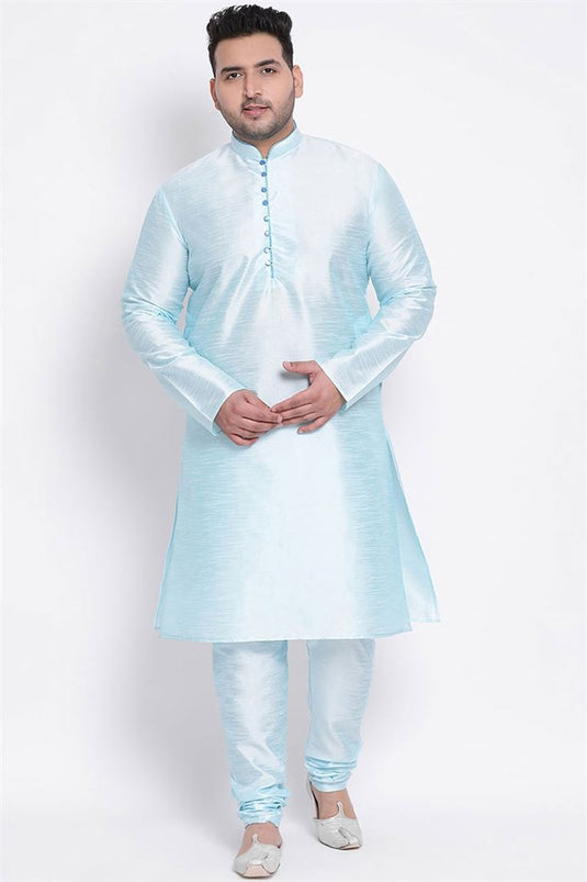 Marvelous Sky Blue Color Dhupion Silk Fabric Plus Size Kurta Pyjama