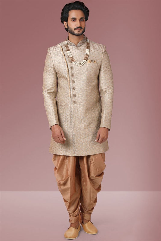 Beige Color Function Wear Stylish Sherwani In Art Silk Fabric