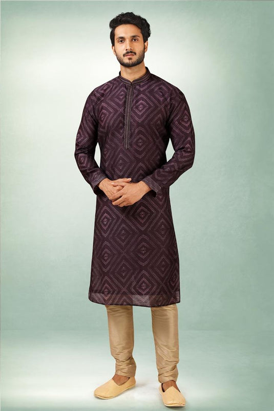 Blazing Purple Color Ethnic Look Art Silk Kurta Pyjama