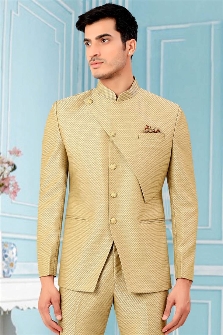Contrast Trim Cotton Linen Jodhpuri Suit in Cream : MNB927