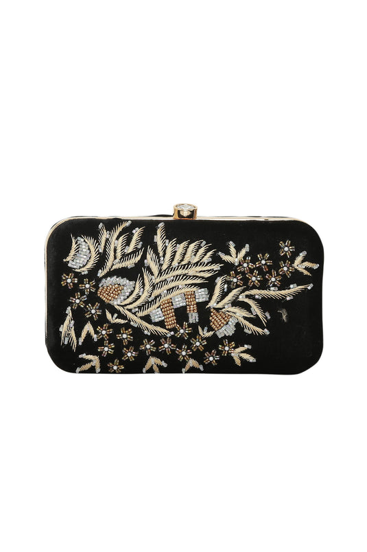 Hand Work Designer Black Clutch Box For Women