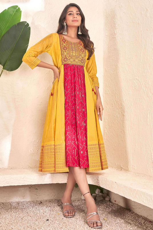 Mustard Color Cotton Fabric Casual Readymade Kurti