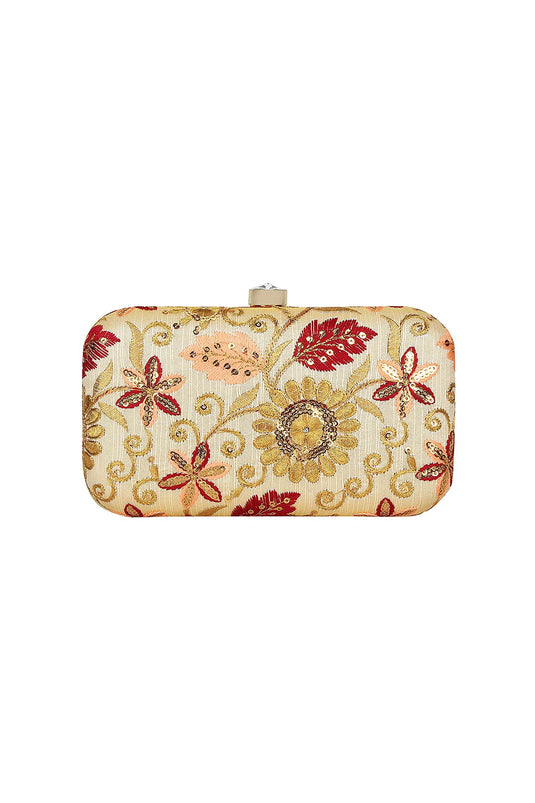 Cream Embroidered Party Clutch Bag