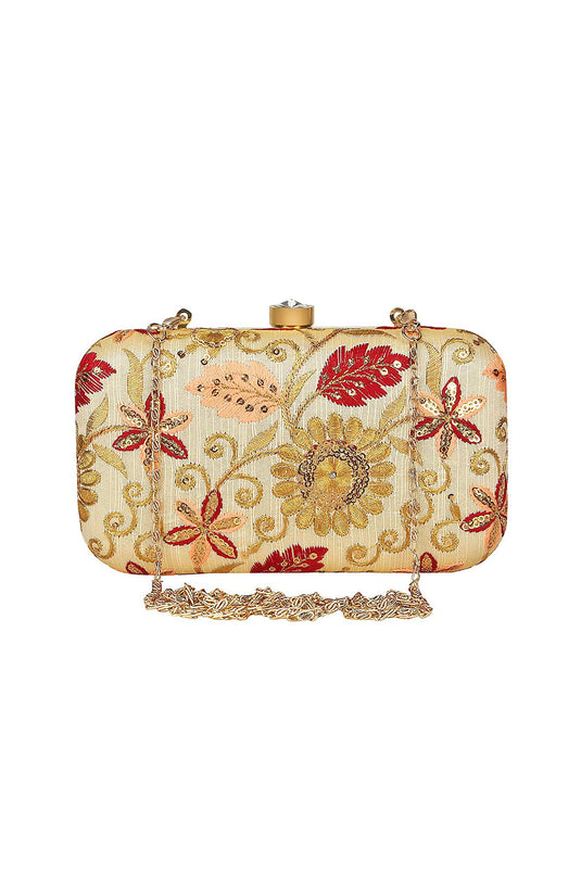 Cream Embroidered Party Clutch Bag