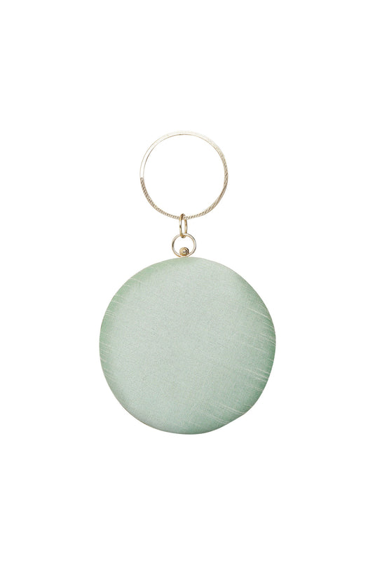 Embroidered Women'S Pretty Round Adorning Sea Green Clutch