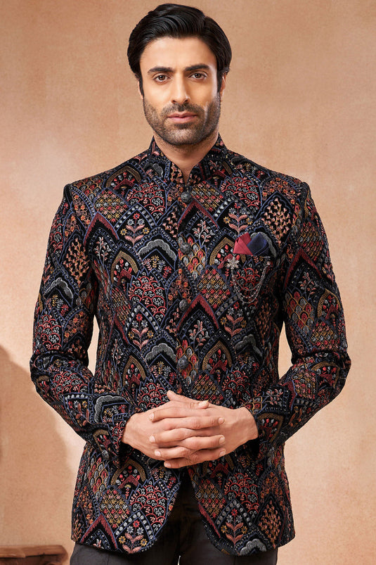 Velvet Wedding Wear Attractive Readymade Men Jodhpuri Jacket In Multi Color