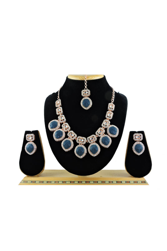 Navy Blue Stone Attractive Necklace Set With Earrings