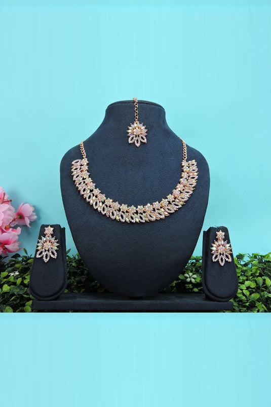 Marvellous Alloy Material Necklace Set Earrings And Mang Tikka For Women In Multi Color