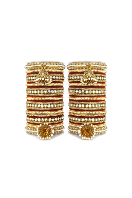 Maroon Color Pleasance Mirror Work Alloy Bangle Set With Jhumki