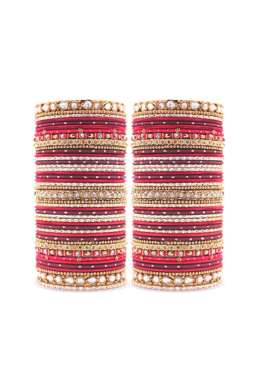 Alloy Material Maroon Color Supreme Stone Style Bangle Set