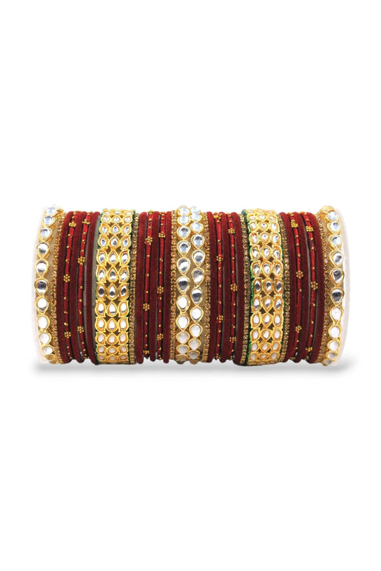 Maroon Color Engrossing Bangle Set With Kundan Kada