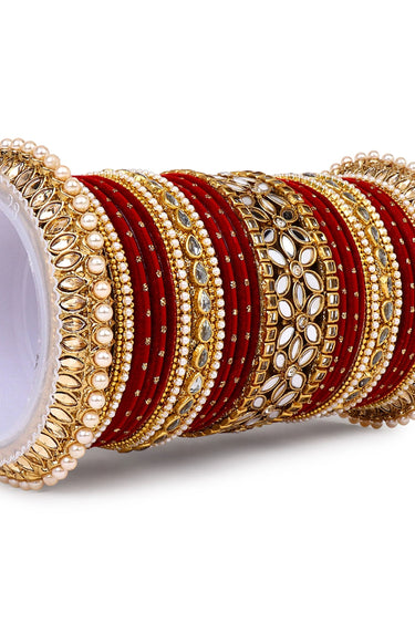 Rani Color Alloy Material Enticing Pearl And Kundan Velvet Bangles Bridal Set