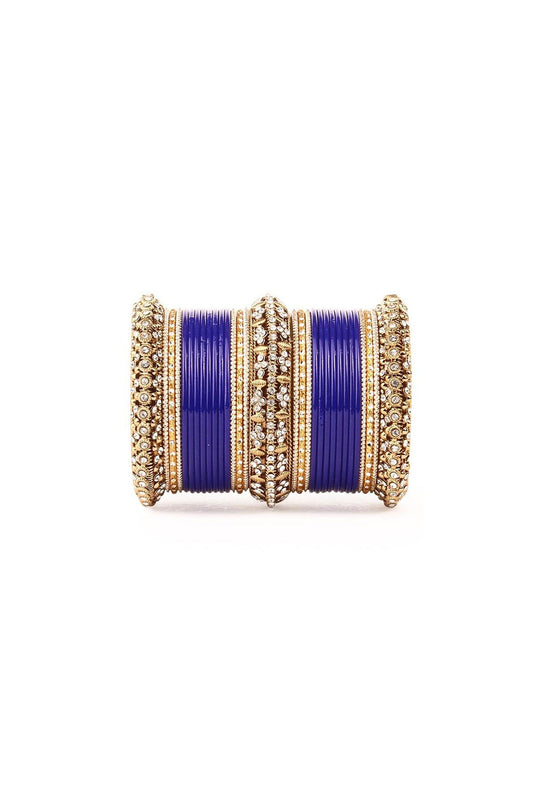 Elegant Alloy Material Blue Color Bridal Matte Textured Bangle Set