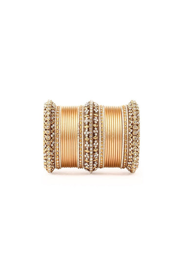 Traditional Golden Color Alloy Material Bridal Matte Textured Bangle Set