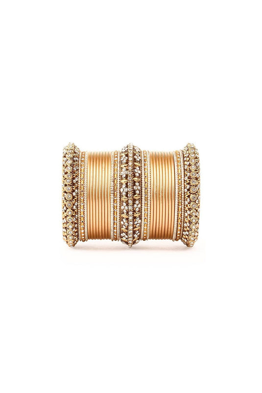 Traditional Golden Color Alloy Material Bridal Matte Textured Bangle Set