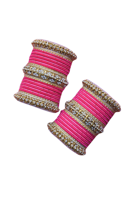 Contemporary Pink Color Alloy Material Bridal Matte Textured Bangle Set