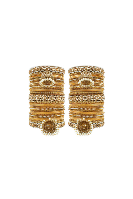 Golden Color Alloy Material Function Special Bangle Set With Kundan Jhumki