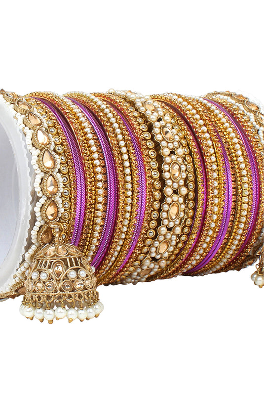 Purple Color Alloy Material Function Special Bangle Set With Kundan Jhumki