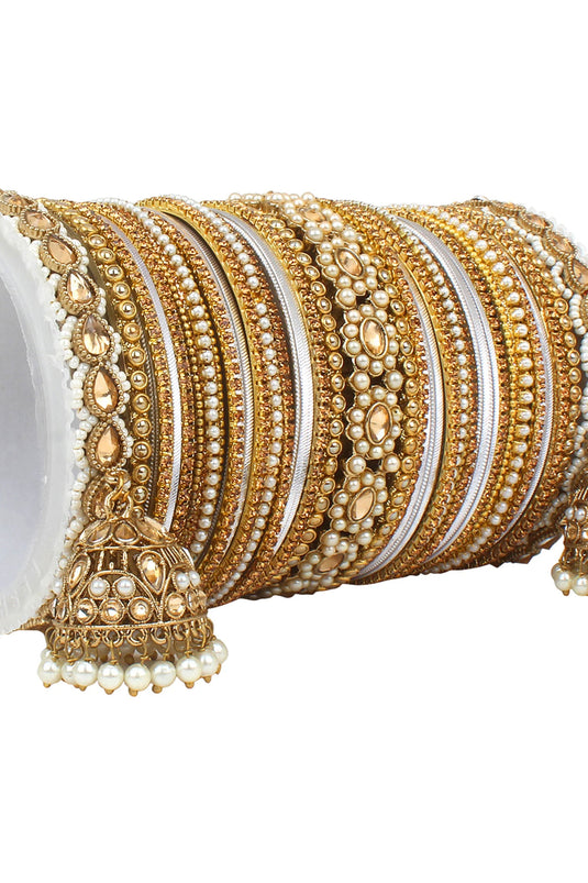 Function Special Silver Alloy Material Bangle Set With Kundan Jhumki