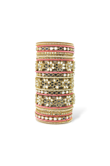 Incredible Alloy Material Peach Color Mirrored Bridal Bangle Set