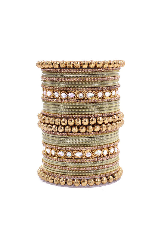 Alloy Material Luxurious Ethnic Bangle Set In Mehendi Green Color