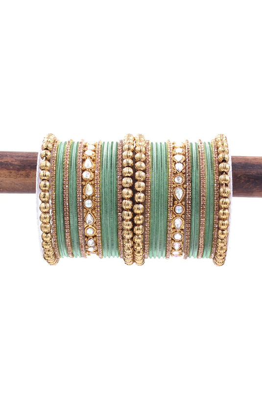 Sea Green Color Alloy Material Luminous Ethnic Bangle Set