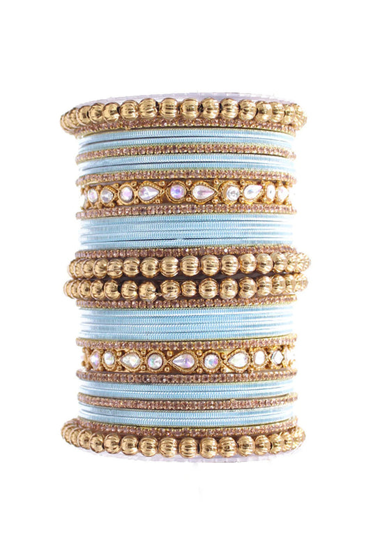 Alloy Material Vintage Ethnic Bangle Set In Light Cyan Color