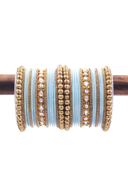 Alloy Material Vintage Ethnic Bangle Set In Light Cyan Color