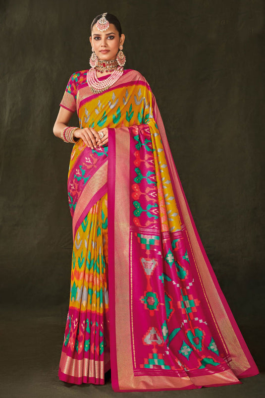 Mustard Color Art Silk Fabric Special Saree With Printed Work