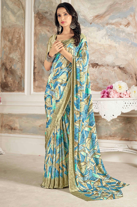 Printed Work On Crepe Silk Fabric Multi Color Gorgeous Saree