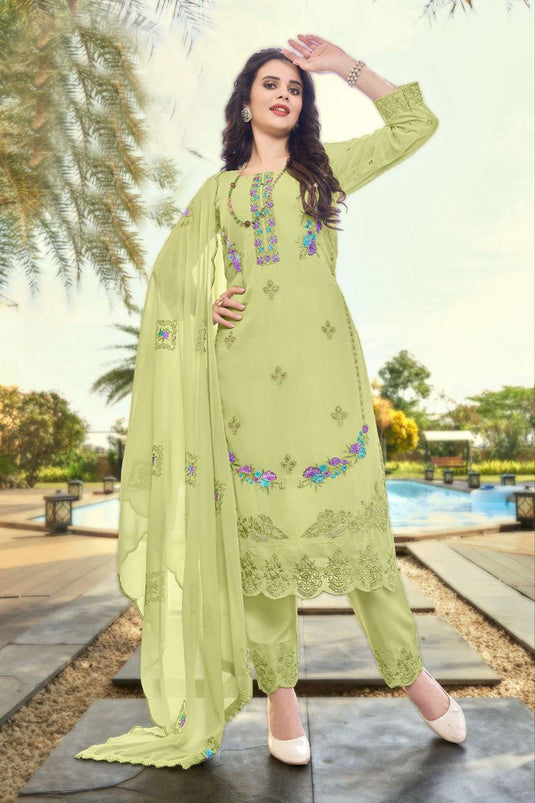 Elegant Sea Green Color Georgette Pakistani Replica Suit with Embroidered Work