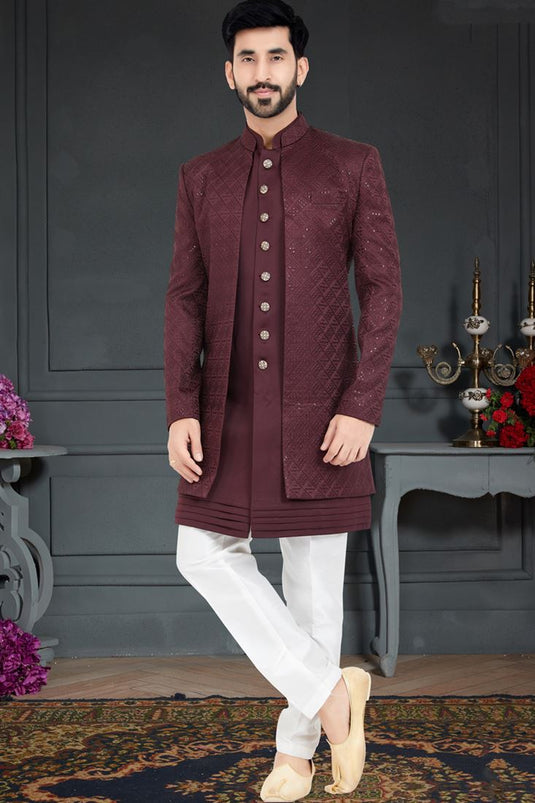 Fantastic Maroon Color Fancy Fabric Italian Indo Western