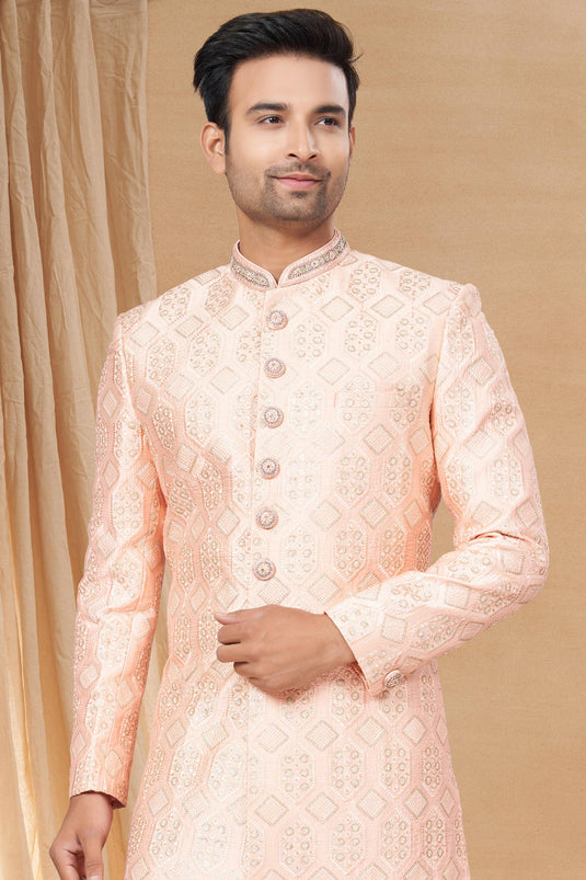 Attractive Readymade Indo Western For Men In Pink Color Fancy Fabric