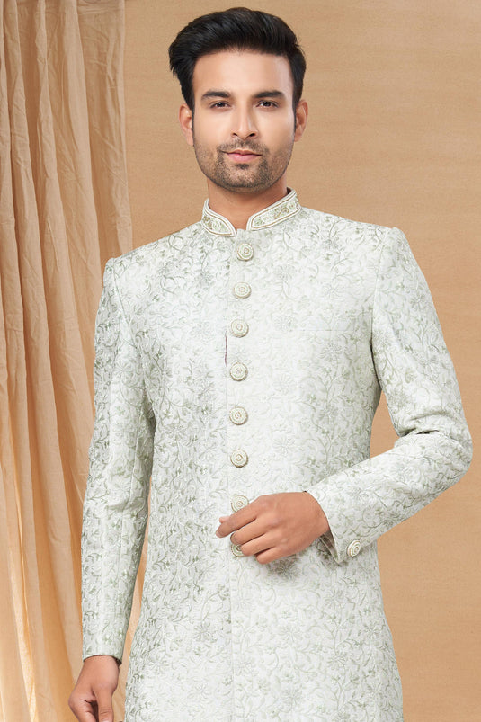 Off White Color Fancy Fabric Readymade Indo Western For Men