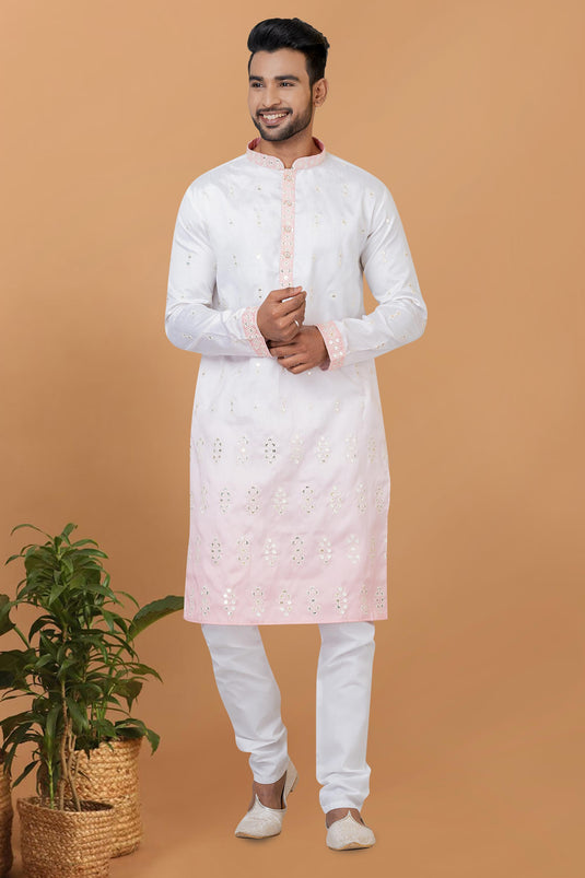 Stunning White Color Readymade Men Kurta Pyjama