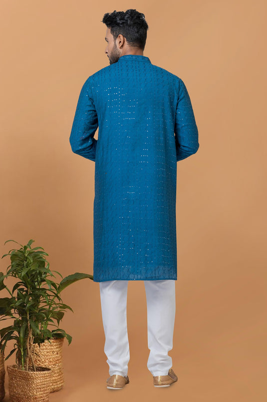 Teal Color Readymade Lovely Kurta Pyjama For Men