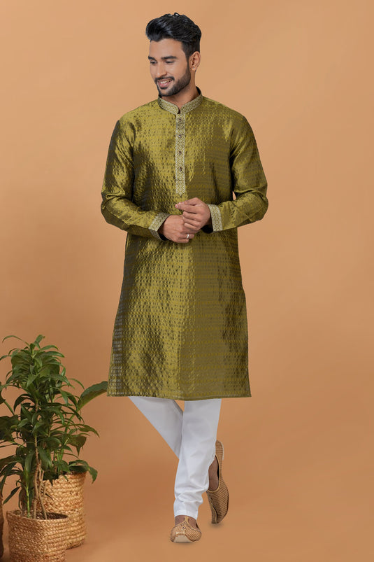 Gorgeous Art Silk Fabric Readymade Kurta Pyjama For Men