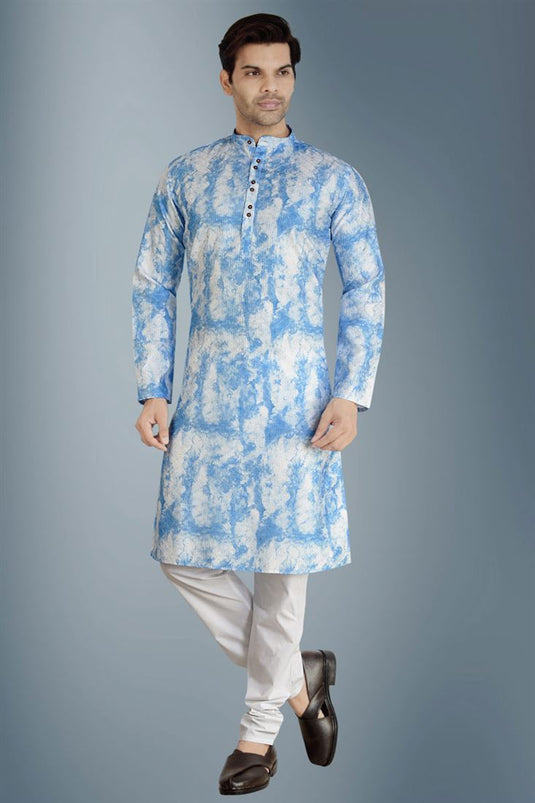 Viscose Fabric Blue Color Exquisite Function Wear Sequince Work Kurta Pyjama