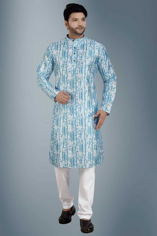 Sky Blue Color Festive Look Splendid Kurta Pyjama In Viscose Fabric