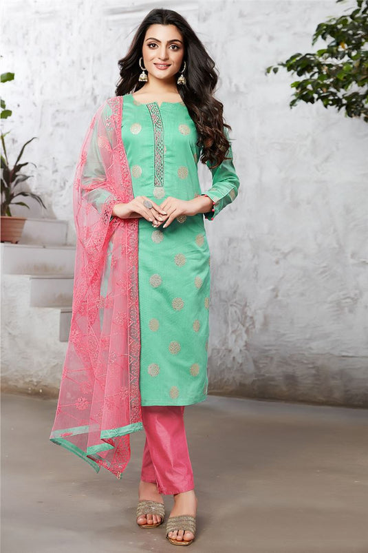 Dazzling Green Color Art Silk Function Wear Salwar Suit