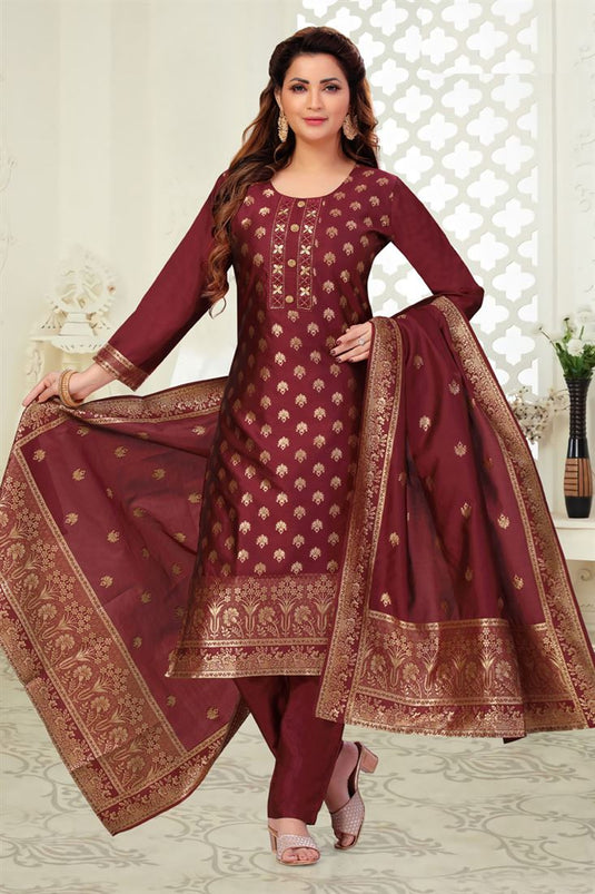 Brown Color Beautiful Chanderi Fabric Festive Look Salwar Suit